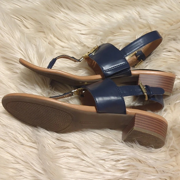 Tommy Hilfiger Leather Gold Logo Navy Nautical Thong Sandal 10M - Picture 7 of 7
